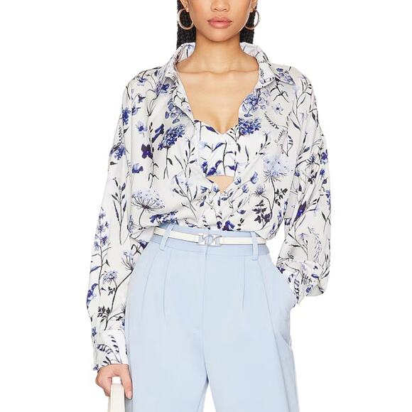 Favorite Daughter 'The Ex-Boyfriend'Blue Satin Button Down Shirt